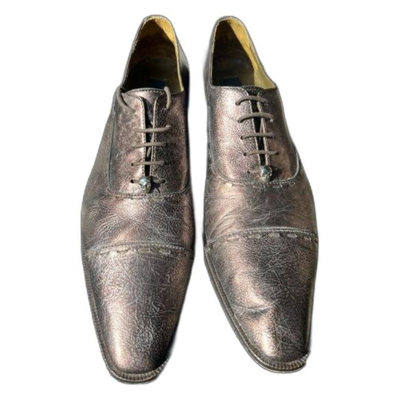 RARE Donald J Pliner Signature Autographed Leather Oxfords – Metallic Brown main image 4
